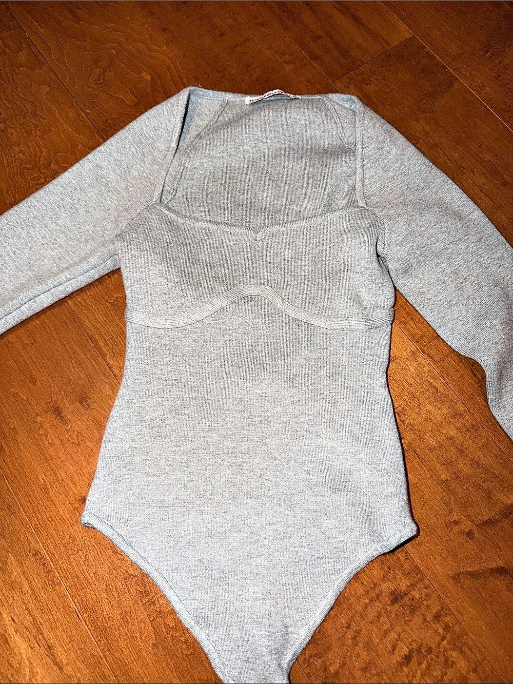 Abercrombie & Fitch Long-Sleeve Sweetheart Sweater Bodysuit Gray XS